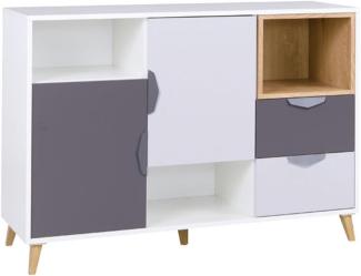 Kommode Nawiro VII (Weiß / Graphit + Grau + Lefkas Eiche)