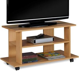 BAKAJI TV-Schrank aus MDF-Holz mit 2 Ablagen für Videospiele DVDs und 4 Rollen, modernes Design, Größe 80 x 40 x 45 cm (Eiche)