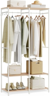 SONGMICS Kleiderschrank offen, Kleiderständer, Garderobenständer, Garderobe mit Kleiderstange, Ablagen, abnehmbare Haken, 40 x 94,5 x 180 cm, naturbeige RGR004W67