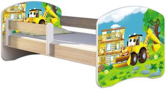 Kinderbett Jugendbett mit einer Schublade und Matratze Sonoma mit Rausfallschutz Lattenrost ACMA II 140x70 160x80 180x80 (20 Bagger, 140x70)