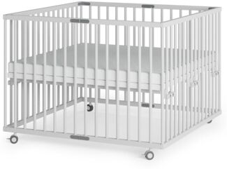Sämann Laufstall faltbar Baby 100x100 cm mit Cloud Air Matratze | stufenlos höhenverstellbar | Laufgitter Premium | Babybett aus Holz | Krabbelgitter weiß