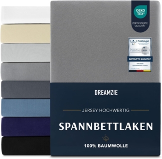 Dreamzie Premium Spannbettlaken 200x200 cm, Spannbetttuch für Dicke Matratzen bis zu 27 cm, Bettlaken 100% Jersey Baumwolle, 150 g/m², Oeko-TEX zertifiziert - Anthrazit