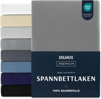 Dreamzie Premium Spannbettlaken 200x200 cm, Spannbetttuch für Dicke Matratzen bis zu 27 cm, Bettlaken 100% Jersey Baumwolle, 150 g/m², Oeko-TEX zertifiziert - Anthrazit