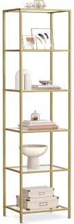 Vasagle Standregal mit 6 Ablagen, Glas, Metall, Gold, 30 x 40 x 177,3 cm