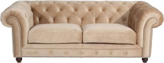 Orleans Sofa 2,5-Sitzer Samtvelours Sand Buche Nussbaumfarben