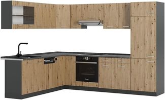Eckküche R-Line Artisan Eiche/Anthrazit 287 x 46 cm ohne Arbeitsplatte Vicco