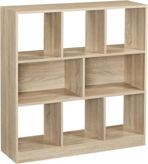 Vasagle Bücherregal, Regal, Würfelregal, Standregal, mit offenen Fächern, als Raumteiler, Holzspanplatte/MDF, eichefarben, 30 x 97,5 x 100 cm