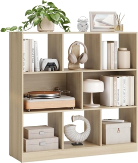 Vasagle Bücherregal, Regal, Würfelregal, Standregal, mit offenen Fächern, als Raumteiler, Holzspanplatte/MDF, eichefarben, 30 x 97,5 x 100 cm