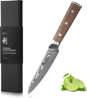 Wakoli Allzweckmesser Damast Allzweck Küchenmesser 13 cm Klinge Full Tang Walnussholzgriff, Damaststahl, Full Tang, VG-10