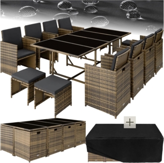 tectake Sitzgruppe Rattan Sitzgruppe, (Set, 12-tlg), für 8 bis 12 Personen