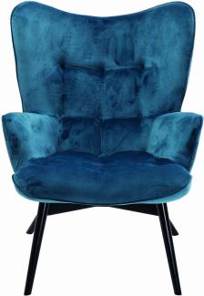 Kare Design Sessel Vicky Velvet, samt blau Loungesessel, TV-Sessel mit dunklem Holzgestell, (H/B/T) 92x59x63cm