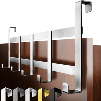 4smile Türgarderobe zum Einhängen – Türhaken aus Edelstahl, flexible Kleiderhaken Tür, robust - Vielseitige Haken zum Einhängen, platzsparende Türhakenleiste für gesamte Wohnung