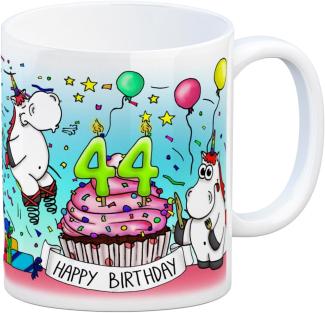 speecheese Tasse Honeycorns Tasse zum 44. Geburtstag mit Muffin und Einhorn Party