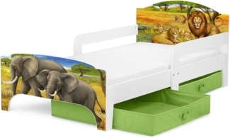 Leomark 'Safari' Kinderbett mit Schubladen für Bettwäsche 140x70