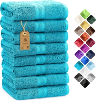 NatureMark 8 Handtücher Set - 100% Baumwolle - Saugfähige und langlebige Handtücher, Größe 50×100 cm, Türkis