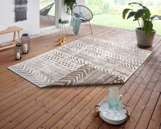 NORTHRUGS In- und Outdoor Teppich Biri 240x340 cm - Wendeteppich Wetterfest Boho Style Vintage Design Teppich für Balkon Terrasse Garten Wintergarten Wohnzimmerteppich Wasserfest in Linen