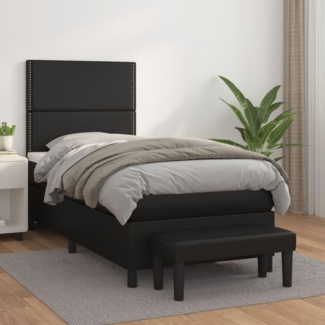 vidaXL Boxspringbett mit Matratze Schwarz 90x200 cm Kunstleder 3137581