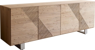 Sideboard Tereos 200 cm Eiche Natur 3D Effekt 4 Türen Kufe Edelstahl gebürstet