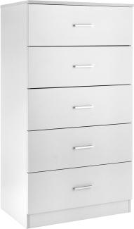 Baroni Home Kommode 5 Schubladen aus Melamin, Schrank für Schlafzimmer oder Wohnzimmer, moderner weißer Schrank 60x40x110 cm