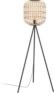 Eglo 43219 NATURE Stehleuchte BORDESLEY Stahl schwarz, Holz natur E27 1X28W Ø35cm H:139cm mit Fußtrittschalter