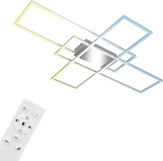 BRILONER - LED Deckenlampe mit Fernbedienung, Dimmbar, einstellbar von warmweiß bis kaltweiß, LED Lampe, Deckenleuchte, Wohnzimmerlampe, Schlafzimmerlampe, Küchenlampe, 104 x 71 x 9,5 cm, Chrom-Alu