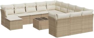 vidaXL 13-tlg. Garten-Sofagarnitur mit Kissen Beige Poly Rattan 3250477