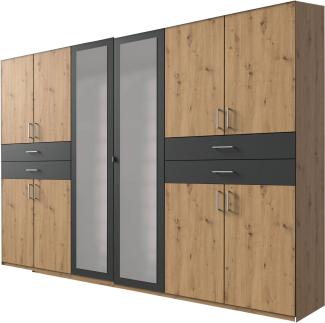 Kleiderschrank Taiga Drehtürenschrank 313 x 58 x 210 cm Graphit / Artisan Eiche