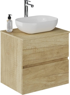 Baikal Onyx Badezimmerschrank, montiert, 2 Schubladen, Badezimmermöbel mit Waschbecken, Hängeschrank, Wandschrank, Keramikwaschbecken, 60 cm, Natur