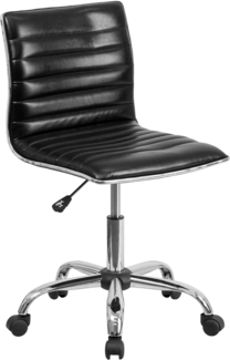 Flash Furniture Drehstuhl, niedrige Rückenlehne, ohne Armlehnen, gerippte Struktur, Metall, schwarzes Vinyl, Chrom-Gestell, 1 Stück
