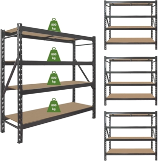 4x Schwerlastregal Emil 180x190x60 cm 3200 kg aus Stahl Stecksystem 4 Fachböden Pickregal Lagerregal