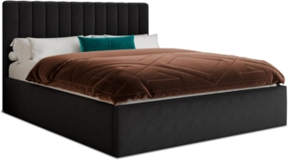 Polsterbett OVO - Bettkasten mit Gasdruckfedern - Doppelbett mit Lattenrost, Bett mit Polsterkopfteil, Bettgestell, Schlafzimmer, Velvet Stoff (Schwarz (Kronos 07), 160 x 200 cm)