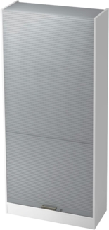bümö Rollladenschrank in Weiß/Silber mit Streifengriff - Vertikal Jalousieschrank 90 cm breit, Aktenschrank abschließbar, Büroschrank für Ordner & Co, SET90-W-S-SG