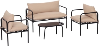 Outsunny Sitzgruppe Gartenmöbel-Set mit 2 Sesseln, Couchtisch aus Hartglas, Zweisitzer, (Gartengarnitur, 4-tlg, Sitzgarnitur), für Balkon, Terrasse, Stahl, Khaki