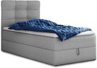 Sofnet 'Best Mini' Boxspringbett mit Bonell-Matratze, Bettkasten und Topper, Webstoff, Grau, 120x200 cm