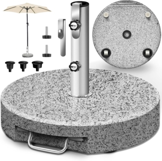 tillvex® Granit Sonnenschirmständer mit Rollen & Teleskopgriff 27 kg Grau - Rund | Schirmständer Sonnenschirm mit Edelstahlrohr | Balkonschirmständer für Schirmstöcke 16-48 mm & 300 cm Schirmdurchmesser