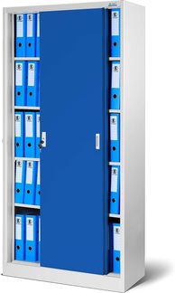 Aktenschrank Büroschrank mit Schiebetüren Metall 4 Fachböden Pulverbeschichtung Abschließbar 185 x 90 x 40 cm (Grau-Blau)