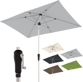 Doppler Sonnenschirm SL-AZ Auto Tilt 220x140 cm Hellgrau I Gartenschirm knickbar I Kurbelschirm mit UV-Schutz 80+ I Kurbelschirm aus Aluminium I regenabweisendes Polyester-Schirmdach