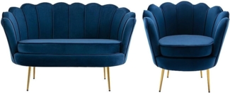 Vente-unique - Couchgarnitur Muschel 2+1 - Samt - Dunkelblau - DANDELION