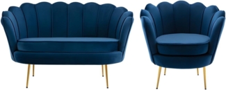 Vente-unique - Couchgarnitur Muschel 2+1 - Samt - Dunkelblau - DANDELION