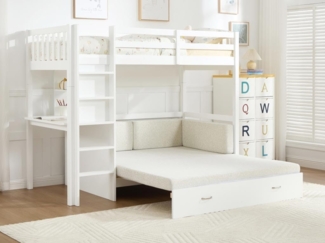 Vente-unique - Hochbett mit Sofa mit Schlaffunktion - 90 x 190 cm- Kiefernholz & MDF - Weiß - ORPELIA