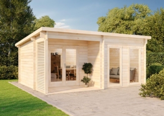 Alpholz Gartenhaus Modell Orkus-44 Gartenhaus aus Holz Holzhaus mit 44 mm Wandstärke inklusive Terrasse Blockbohlenhaus