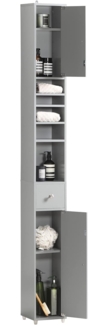 SoBuy BZR34-HG Badezimmer Hochschrank mit 5 Fächern Badschrank Badregal mit 1 Schublade und Türen Badmöbel Hellgrau BHT ca: 20 x 180 x 20 cm