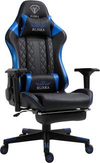 Gaming Stuhl Chair Racing mit Fußstütze und ergonomsichen 4D-Armlehnen Schwarz/Blau