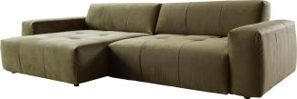 Ecksofa Lazaro 300x160 cm Samt Olive Ottomane links mit Sitztiefenverstellung