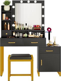 YITAHOME Schminktisch mit Spiegel, Kosmetiktisch mit Schubladen, Beleuchtung, Steckdose, Schwarz (Make Up Tisch, Frisiertisch, Kosmetiktisch, Vanity Table)