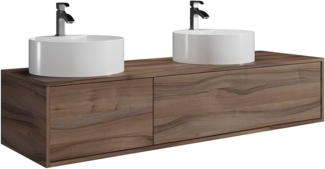 Vente-unique - Waschbeckenunterschrank hängend Natur Dunkel - Doppelwaschbecken rund - 150 cm - ISAURE II