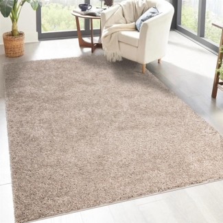 carpet city Shaggy Hochflor Teppich - 200x200 cm Quadratisch - Sand-Beige - Langflor Wohnzimmerteppich - Einfarbig Uni Modern - Flauschig-Weiche Teppiche Schlafzimmer Deko