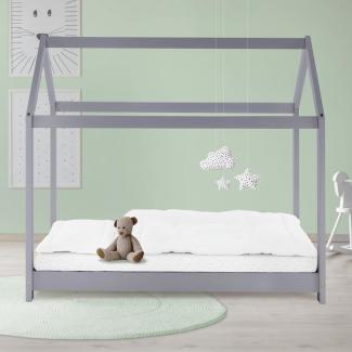 Kinderbett mit Dach und Lattenrost 80x160 cm HellGrau aus Kiefernholz ML-Design