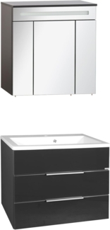 Fackelmann KARA Badmöbel Set 3-teilig, 80 cm, Anthrazit, Gussmarmor, 2 Schubladen