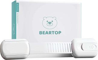 BEARTOP Kindersicherung Schrank | Schranksicherung Baby | Schrankschloss | BPA-frei | Einstellbare Länge | Starker Halt | 3cm-12cm | Weiß | 16 Stück